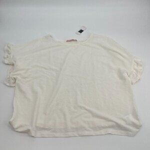 In Every Story Blouse 1X Womens White Short Sleeves Ruffle Plus Size Casual Knit